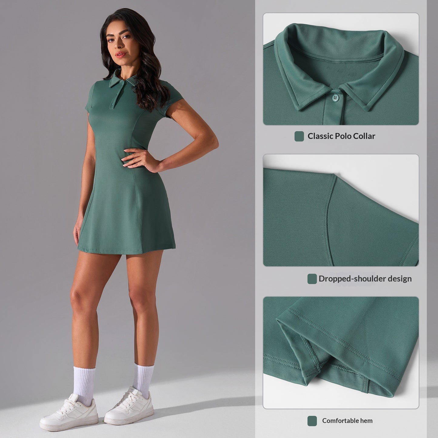 Summer Polo Collar Short Sleeve Sports Dress Women