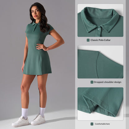 Summer Polo Collar Short Sleeve Sports Dress Women